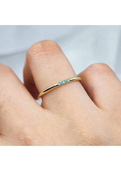 Altın Alyans - 14 Ayar Altın 1.5 Mm İçi Dolu Turkuaz Taşlı Alyans - Düğün, Nişan Hediyelik Alyans fiyatları
