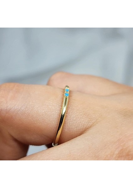 Altın Alyans - 14 Ayar Altın 1.5 Mm İçi Dolu Turkuaz Taşlı Alyans - Düğün, Nişan Hediyelik Alyans modelleri