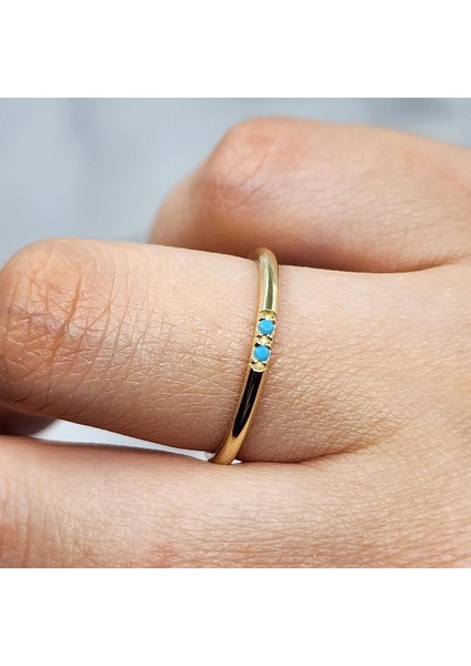 Altın Alyans - 14 Ayar Altın 1.5 Mm İçi Dolu Turkuaz Taşlı Alyans - Düğün, Nişan Hediyelik Alyans indirimleri