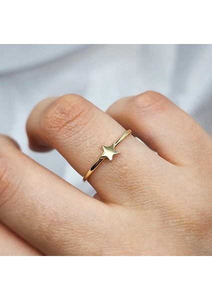 Altın Yüzük - Sade Minimal Tasarım 14 Ayar Altın Yıldızlı Yüzük