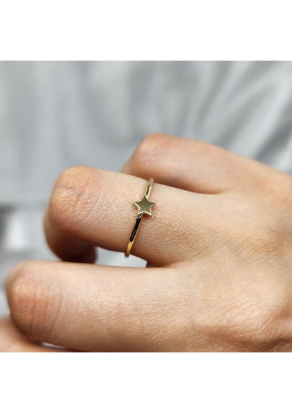 Altın Yüzük - Sade Minimal Tasarım 14 Ayar Altın Yıldızlı Yüzük modelleri