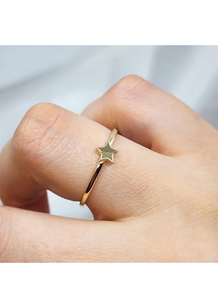 Altın Yüzük - Sade Minimal Tasarım 14 Ayar Altın Yıldızlı Yüzük fırsatları
