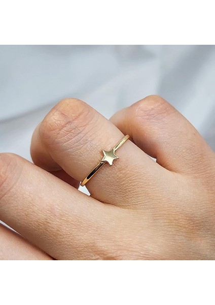 Altın Yüzük - Sade Minimal Tasarım 14 Ayar Altın Yıldızlı Yüzük indirimleri