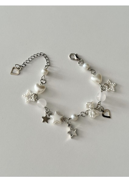 Şık yıldız kalp aytaşı inci fiyonk bileklik, zarif ve özgün tasarım modelleri