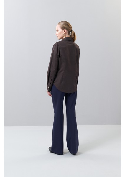 Çıtçıtlı Poplin Gömlek Kahve K2513522_005