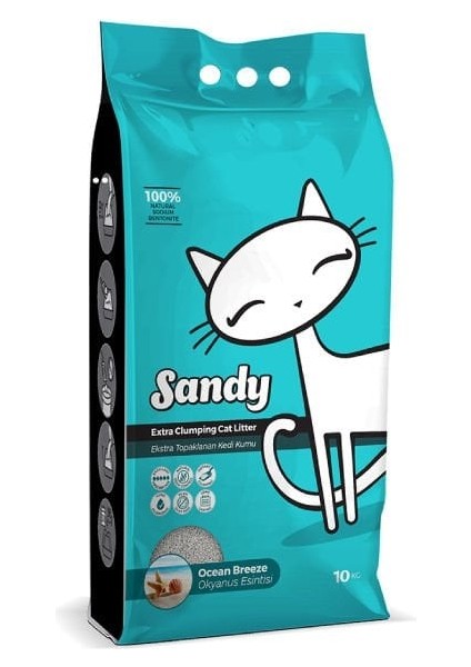 Sandy Ekstra Topaklanan Okyanus Esintili Doğal Kedi Kumu 10 kg