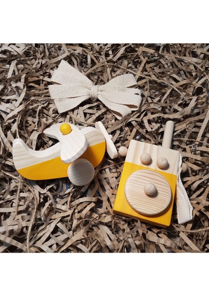 Ahşap Montessori Baby Telsiz + Baby Uçak Oyuncak Set,waldorf Oyuncak,hediyelik Çocuk Oyuncağı +2 Ya