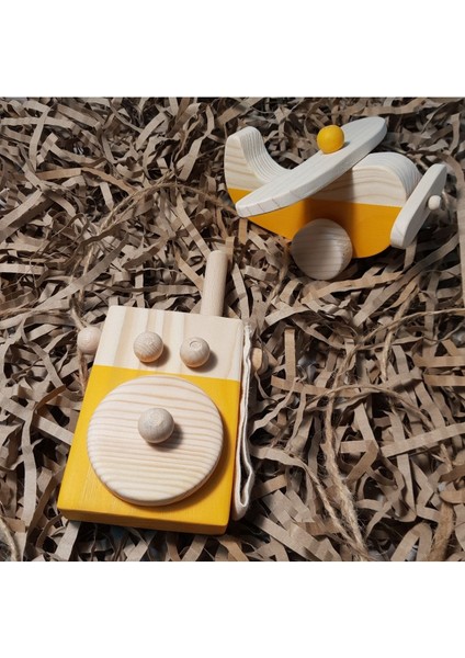 Ahşap Montessori Baby Telsiz + Baby Uçak Oyuncak Set,waldorf Oyuncak,hediyelik Çocuk Oyuncağı +2 Ya