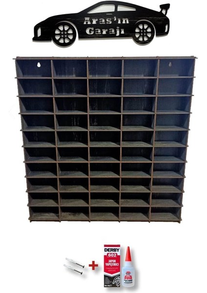 Ahşap Dekoratif Duvar Araba Rafı Düz ( 50 Araçlık )