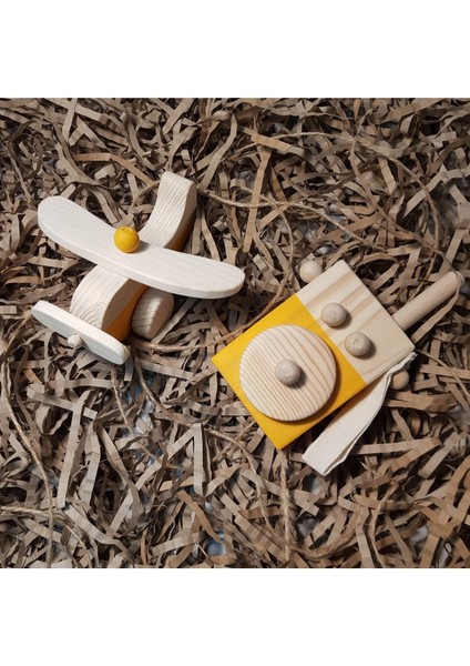 Ahşap Montessori Baby Telsiz + Baby Uçak Oyuncak Set,waldorf Oyuncak,hediyelik Çocuk Oyuncağı +2 Ya