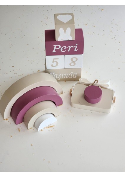 Isimli Anı Küpü Seti-Waldorf Gökkuşağı- Fotoğraf Makinesi Seti fiyatları