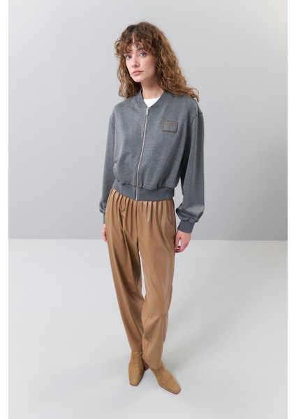 Aplike Nakışlı Önü Fermuarlı Mont Gri K2527502_004 modelleri