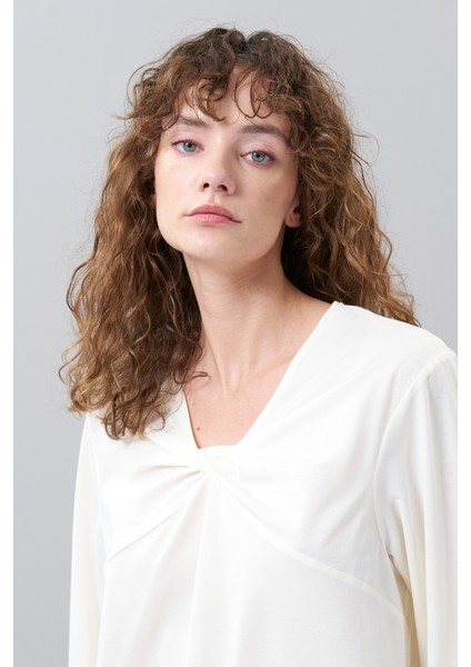 Düğüm Görünümlü Uzun Kol T-Shirt Ekru K2523820_049 modelleri