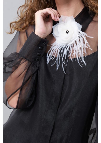 Yakası Broş Detaylı Organze Gömlek Siyah K2513511_001 fırsatları