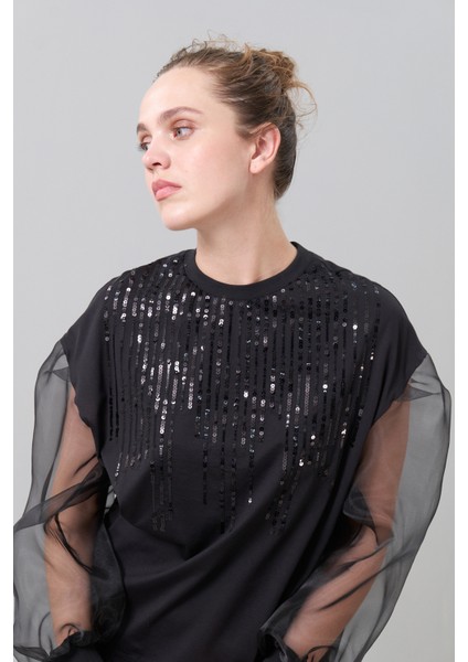 Önü Pullu Kolları Organze Bluz Siyah K2523011_001 modelleri