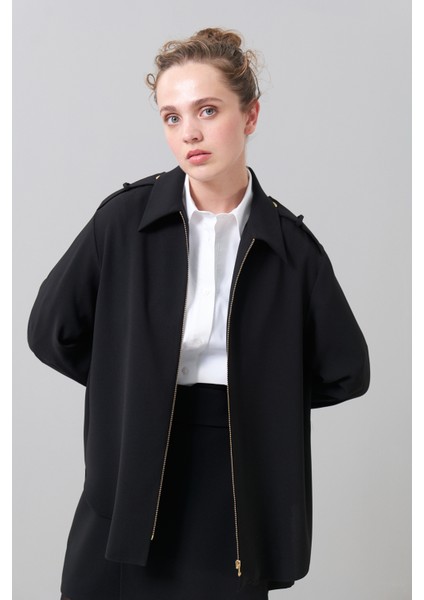 Apoletli Fermuarlı Gömlek Siyah K2516036_001