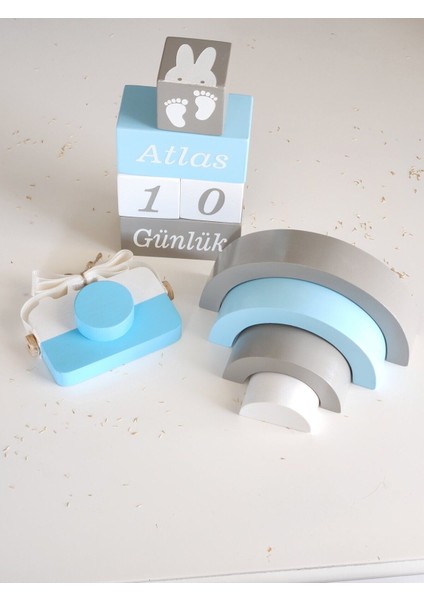 Isimli Anı Küpü Seti-Waldorf Gökkuşağı- Fotoğraf Makinesi Seti