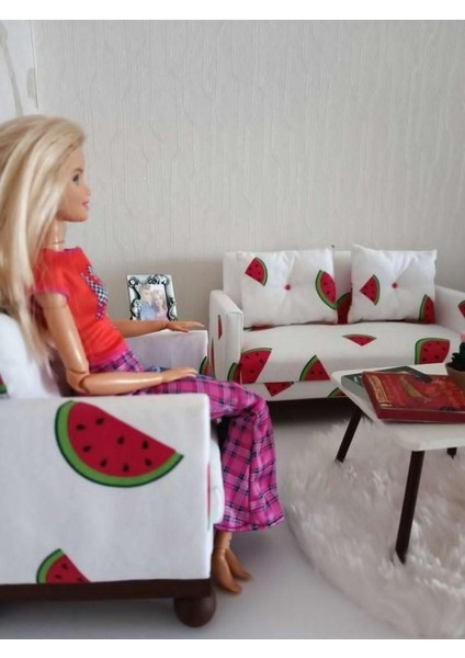 Minyatür Ahşap Oyuncak Bebek Barbie Uyumlu Tekli ve Ikili Koltuk Seti