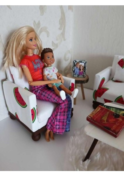 Minyatür Ahşap Oyuncak Bebek Barbie Uyumlu Tekli ve Ikili Koltuk Seti
