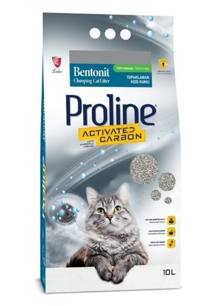 Proline Aktif Karbonlu Topaklanan Doğal Kedi Kumu 10 Lt - TT-036