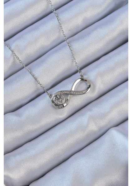 316L Çelik Zincir Gümüş Renk Zirkon Taşlı Minimal Kalp Figür Sonsuzluk Kolye - EBJ240912W27868