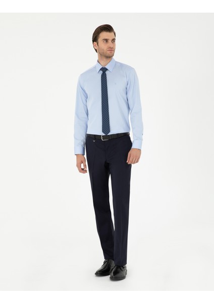 Erkek Koyu Mavi Slim Fit Uzun Kollu Basic Gömlek 50292520-VR032