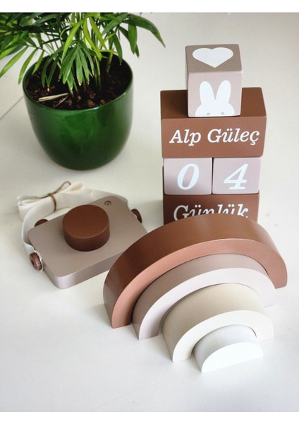 Isimli Anı Küpü Seti-Waldorf Gökkuşağı- Fotoğraf Makinesi Seti