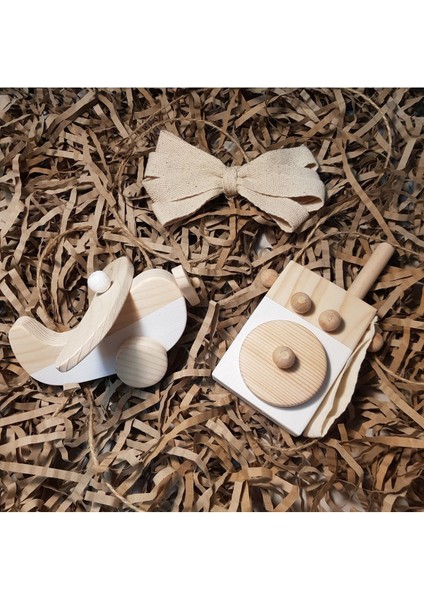 Ahşap Montessori Baby Telsiz + Baby Uçak Oyuncak Set,waldorf Oyuncak,hediyelik Çocuk Oyuncağı +2 Ya