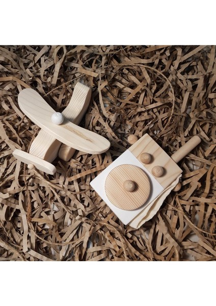 Ahşap Montessori Baby Telsiz + Baby Uçak Oyuncak Set,waldorf Oyuncak,hediyelik Çocuk Oyuncağı +2 Ya modelleri