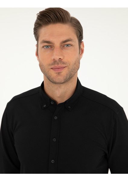 Erkek Siyah Slim Fit Uzun Kollu Gömlek 50292079-VR046