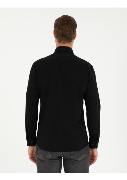 Erkek Siyah Slim Fit Uzun Kollu Gömlek 50292079-VR046