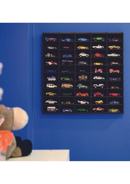 Oyuncak Araba Rafı 50'li Eskitme Siyah (Hotwheels, Matcbox Arabaları Için Uygundur)