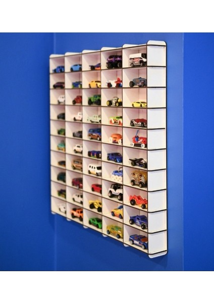 Oyuncak Araba Rafı 50'li Eskitme Beyaz (Hotwheels ,matcbox Arabaları Için Uygundur)