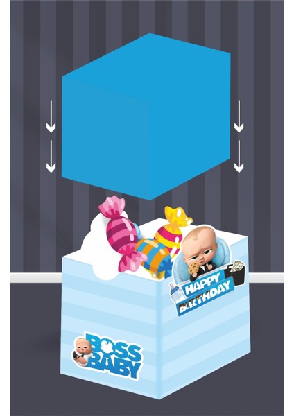 Patron Bebek Boss Baby Teması Kutu - Mini Hediyelik ( Şeker, Sakız, Draje, Mini Oyuncak ) 5X5X5 cm *8'li Paket fiyatları