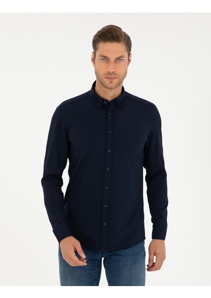 Erkek Lacivert Slim Fit Uzun Kollu Gömlek 50292079-VR033