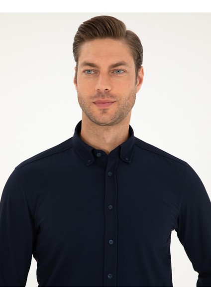 Erkek Lacivert Slim Fit Uzun Kollu Gömlek 50292079-VR033