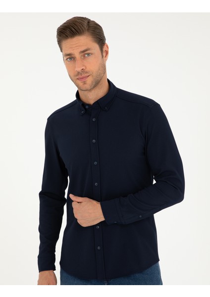 Erkek Lacivert Slim Fit Uzun Kollu Gömlek 50292079-VR033