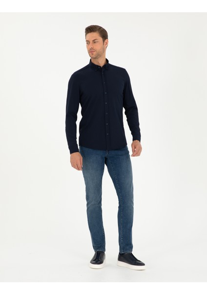 Erkek Lacivert Slim Fit Uzun Kollu Gömlek 50292079-VR033