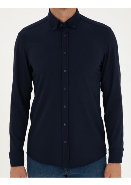 Erkek Lacivert Slim Fit Uzun Kollu Gömlek 50292079-VR033