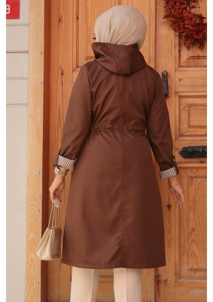 Fermuarlı Kahverengi Tesettür Trençkot 69721KH modelleri
