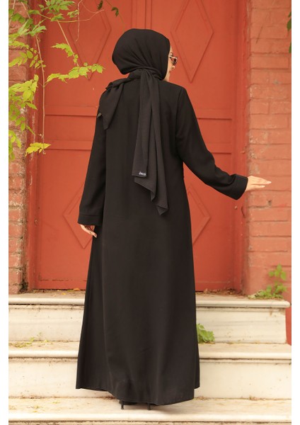 Boncuk Işlemeli Siyah Tesettür Abaya 29106S
