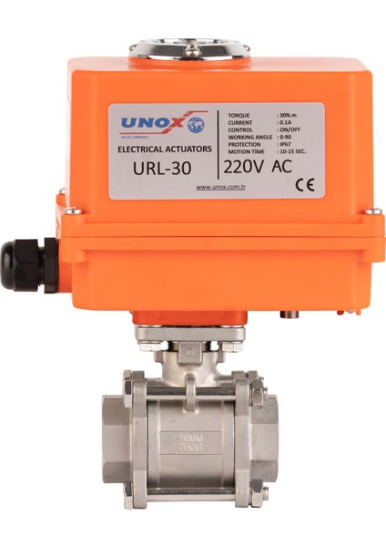 220 V Ac Elektrikli Aktüatörlü Dişli Küresel Vana 3 Parçalı