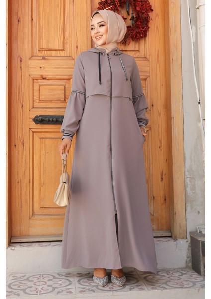 Kapşonlu Gri Tesettür Abaya 62602GR