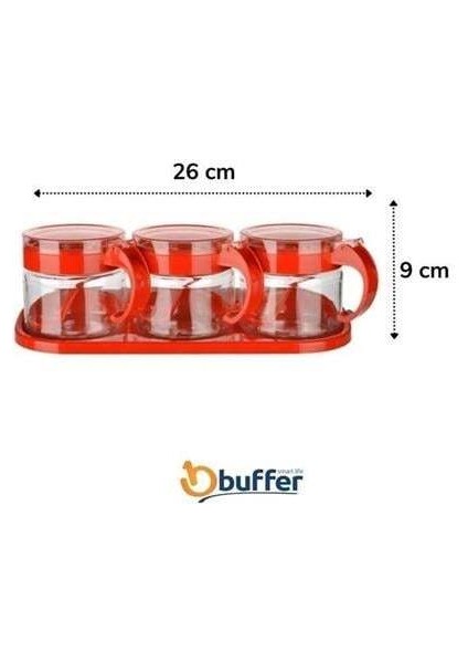 Buffer&reg; Kırmızı 3lü Standlı Kapaklı Kaşıklı Cam Hava Sızdırmaz Baharatlık Takımı KC-386 fırsatları