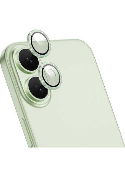 Apple iPhone 16 Plus LG-006 Diamond Lens Guard Kolay Uygulama Aparatlı Kamera Lens Koruyucu Yeşil