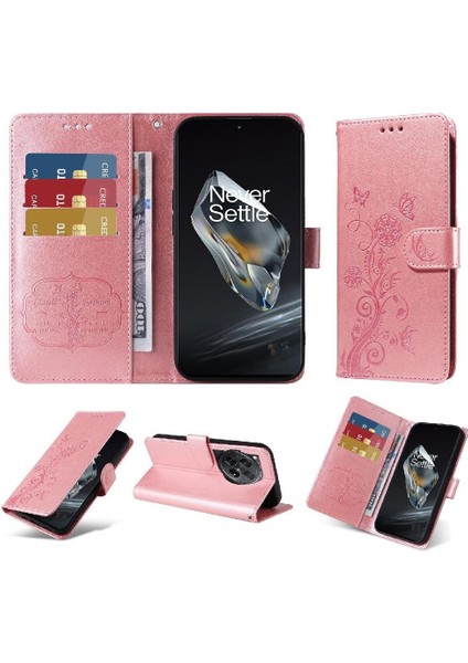 Oneplus 12 Deri Çiçek Flip Kart Yuvaları Için Flip Case (Yurt Dışından)