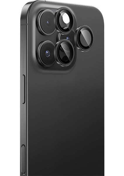 Apple iPhone 16 Pro Max Uyumlu Parlama Önleyici Glass Warrior Metal Kamera Lens Koruyucu Siyah
