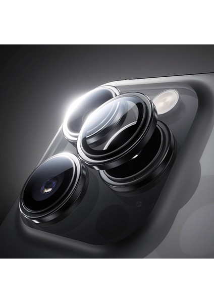 Apple iPhone 16 Pro Max Uyumlu Parlama Önleyici Glass Warrior Metal Kamera Lens Koruyucu Siyah