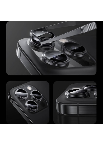 Apple iPhone 16 Pro Max Uyumlu Parlama Önleyici Glass Warrior Metal Kamera Lens Koruyucu Siyah
