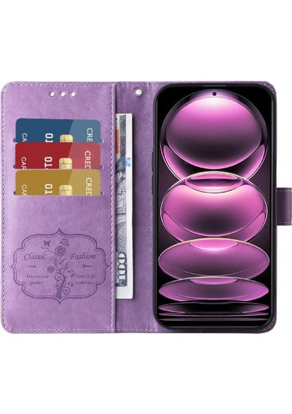 Xiaomi Redmi Not 12 Için Flip Case Pro Artı Flip Kart Yuvaları Deri Çiçek (Yurt Dışından)